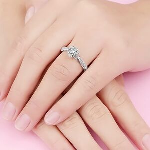 925 Sterling Silver Plated Diamond Ring Hollow Out Flower Ring